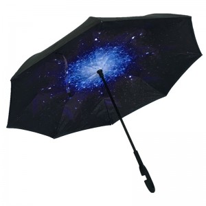 Marketing umbrella C shape handle customized double layers straight rain reverse umbrella