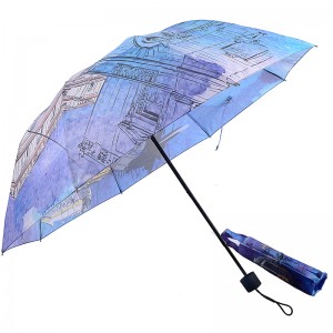 Shopping bag digital print 3 folding umbrella for travel