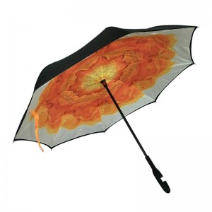 Opposite unbreakable reverse open and back close raining car reverse folding umbrella