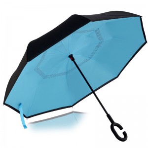 Custom Printed Double Layer C Handle Upside Down  Rain Umbrella