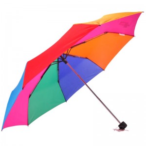 Rainbow color 21inch*8k 190T pongee fabric 3 fold Umbrella with plastic handle