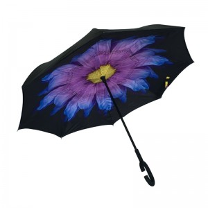 Popular marketing and promotional material Double Layer fabric straight umbrella with C-shaped Handle