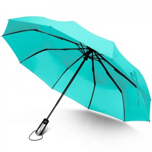 Wholesale auto open close pongee fabric 3 folding umbrella 10 ribs