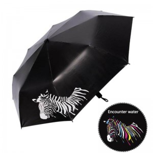 Marketing advertising 3 fold Color changing manul open UV protection fabric umbrella