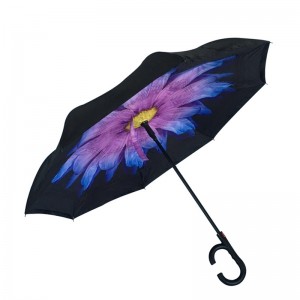 2019 Automatic car umbrella open Reverse straight umbrella with flower printing