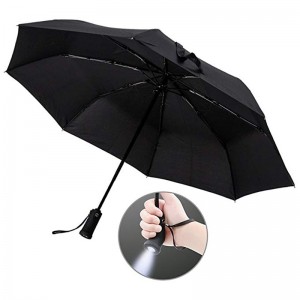 Auto open and auto close technology invention umbrella 3 folding with torch handle