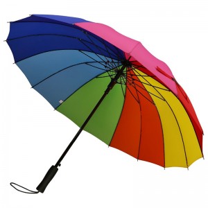 Wholesale rainbow merchandise gifts pongee fabric 16K straight automatic rain umbrella