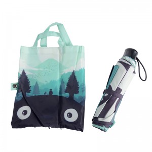 Digital printing shopping bag umbrella with customized 3 fold manual open umbrella