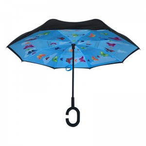 19inch Children size reverse umbrella with butterfly printing pattern Straight reverse umbrella