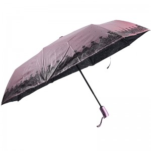 Colorful black coating UV protection umbrella 3 folding rain and sun umbrella