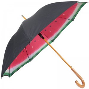 Wooden shaft and wooden handle double fabric custom print straight umbrella