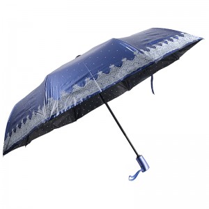 Special material blue color UV coating 3 fold Auto open and auto close umbrella