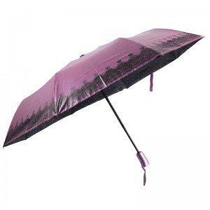 Pink uv color material with printing 3 fold umbrella full open function