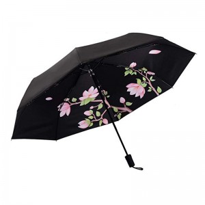 UV protection umbrella flower custom printing 3 fold manual open