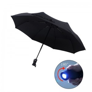 Wholesales Automatic Torch Handle 3 Foldable Umbrella With LED Light