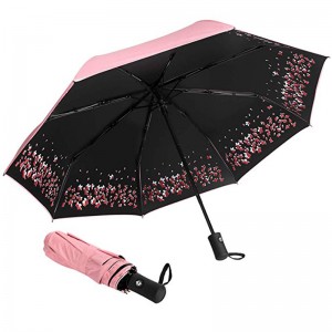 Flower design custom printing umbrella with black coating UV protection 3 fold umbrella