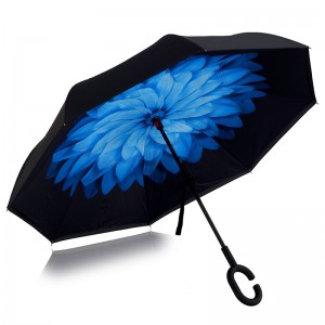 Fiberglass frame windproof Print flower popular rain umbrella customized reverse