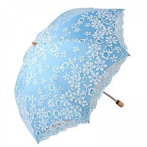 Manufactures parasols Lace edge with 190T fabric 3 fold manual open umbrella marketing item