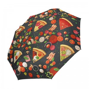 Pizza funny printing Promotional gifts item custom logo print 3 fold auto open and auto closed umbrella
