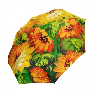 Windproof 2 section fiberglass ribs metal shaft auto open and close custom printing 3 fold umbrella