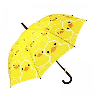 23 inch pongee fabric auto open yellow duck cartoon pattern straight umbrella