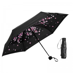 Popular sun protection inner flower printing 5 fold  mini  umbrella