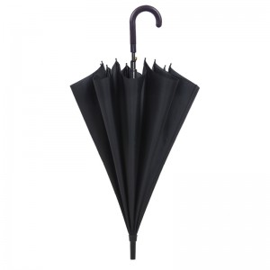 Classic best sale black pongee fabric metal frame plastic curve handle straight umbrella