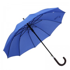Top quality cheap pongee fabric plastic curved handle straight umbrella auto open