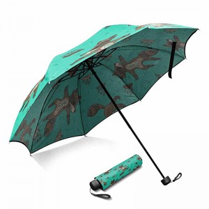 China manufacturer lightweight plastic handle auto open custom cartoon printed 3 foldable umbrella
